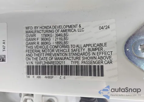 2024 Honda Civic Sport from USA, damaged, VIN 19XFL2H84RE026211